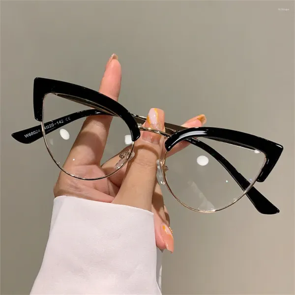 Lunettes de soleil 2023 Vintage Cat Eye Lunettes Cadre Élégant Semi Métal Rim Femmes Lunettes Tendance Marque Design Lunettes Sans Prescription