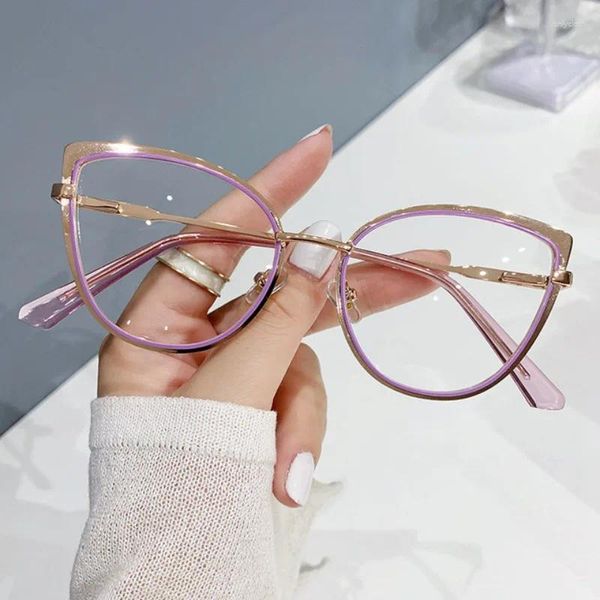 Gafas de sol 2024 anti-luz azul para mujer, montura de gafas tipo ojo de gato, diseñador de marca, monturas de gafas ópticas Retro de gran tamaño, transparentes