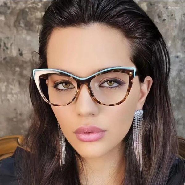 Lunettes de soleil 2024 Cat Eye Anti Blue Light Lunettes Mode Femme TR90 Optique Miroir Plat Design Designer