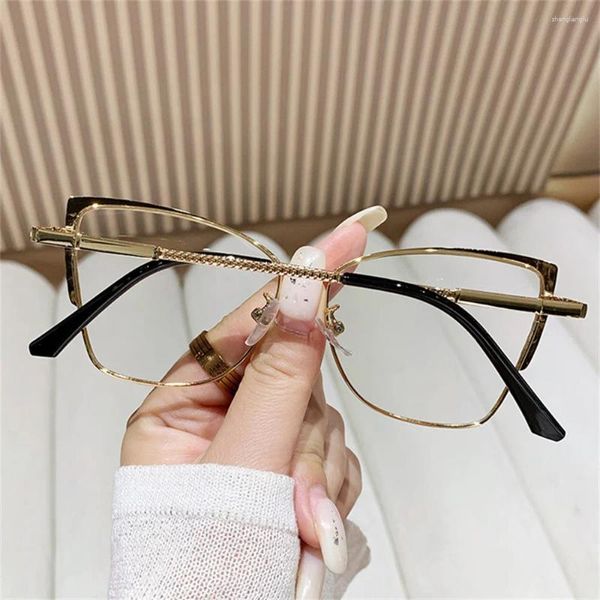 Lunettes de soleil 2024 Cat Eye Anti Blue Light Lunettes Ultra-Light Lunettes Cadre Vintage Triangle Métal Changement de couleur Protection Lunettes