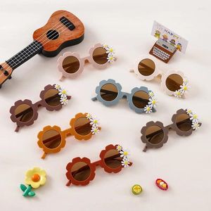 Lunettes de soleil 2024 Enfants Tournesol Enfants Mignon Cadre rond Daisy Fleurs UV400 Lunettes d'ombre pour filles garçons bébé