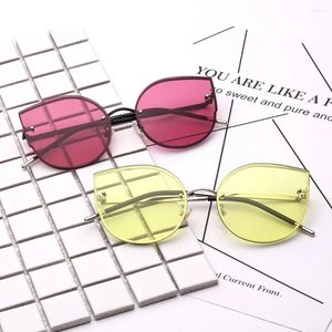 Lunettes de soleil 2024 Mode Cat Eye Femme Rétro Coréen Grand Cadre Coloré Métal Océan Film Polyvalent