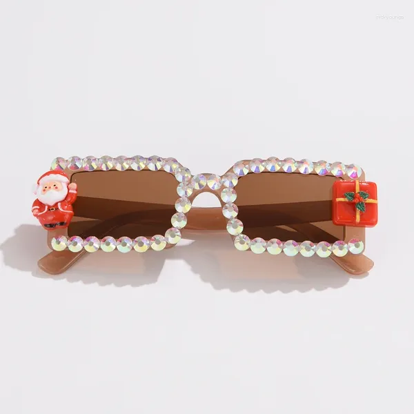 Lunettes de soleil 2024 Mode Mignon Elk Série De Noël Dessin Animé Père Noël Avec Diamant Carré Cadre Lunettes De Fête Femme