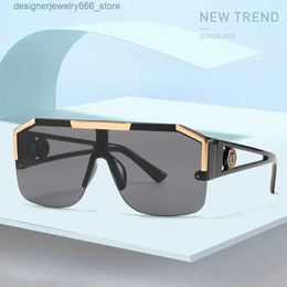 Lunettes de soleil 2024 Fashion Luxury Brand Extra Large Square Sunglasses pour hommes Lunettes de soleil à demi-cadre Retro Metal Metal Half Cadre UV400 Q240425