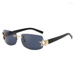 Gafas de sol 2024 Moda Cuadrado Mujeres Hombres Estrella Sin montura Aleación Damas Gafas clásicas Gafas de sol Feminino UV400