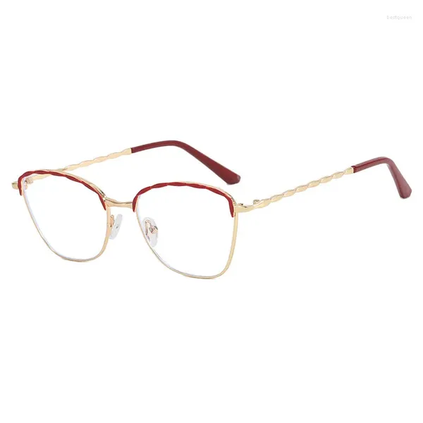 Lunettes de soleil 2024 Mode Femmes Métal Twist Anti Blue Light Lunettes Cadre Fille Cat Eye Peinture Presbyopie Miroir Tendance Ordinateur Optique