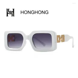 Sonnenbrille 2024 Honghong Retro Square Vintage-Stil Schwarz für Männer Brillen Wandern Modeaccessoires Kette Ins de Sol