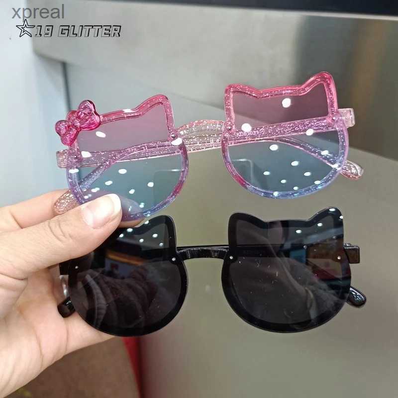 Sunglasses 2024 New Childrens Cute Kitty Sunglasses Acrylic Bow Outdoor UV Protection Sunglasses Baby Girls Classic Childrens Boys UV400 Glasses WX