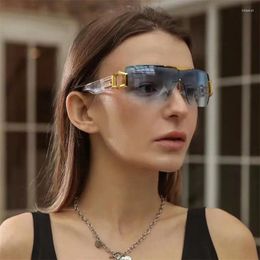 Zonnebril 2024 Randloze Wrap Around Y2K Voor Dames Unisex Futuristisch Oversized Mode Frameloze Zonnebril Trendy Shield Shades