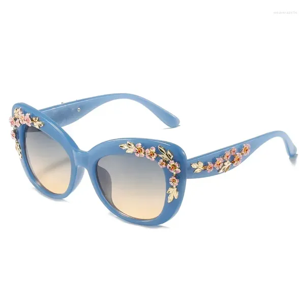 Lunettes de soleil 2024 Rose Fancy Decorative Eyewear Fashion Retro Design Flower Women Vintage Metal Pink Flores Cat Eye Sun Glasses