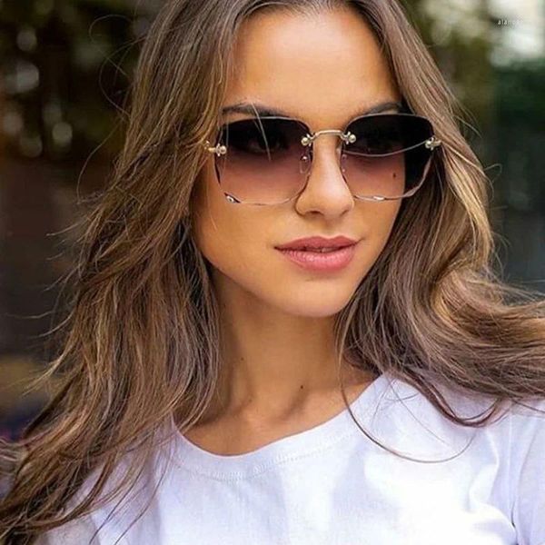 Gafas de sol 2024 Cuadradas Mujeres Viajes Moda Marca Diseñador Sin marco