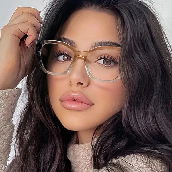 Zonnebril 2024 Trendy Groot Frame Cat-Eye Brillen Voor Vrouwen Anti-Blauw Licht Optische Bril Bijziendheid Spektakel Vintage spiegel