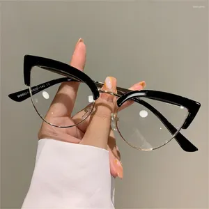 Zonnebril 2024 Vintage Cat Eye Brilmontuur Stijlvolle Semi-metalen Rand Vrouwen Brillen Trendy Brand Design Brillen zonder sterkte