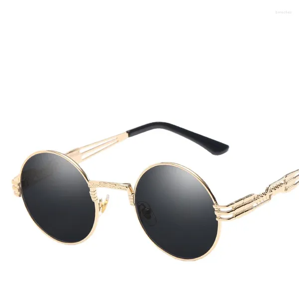 Gafas de sol 2024 Vintage Steampunk Hombres Mujeres Redondo Metal Marca Diseño Gafas de moda Top Calidad Oculos UV400