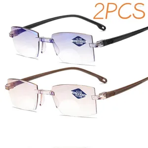 Lunettes de soleil 2pcs Ultralight Rimless Bifocal Progressive Lunes Progressives Vintage Vingt Eyes Glânes Anti-Blue Light Presbyear Presbye