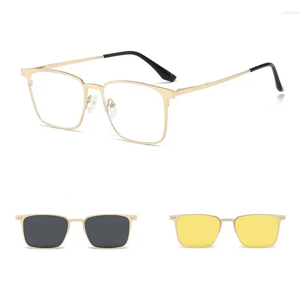 Gafas de sol 3 en 1 Hombres Moda Aleación Gafas Marco con clip polarizado y visión nocturna Mujeres Gafas