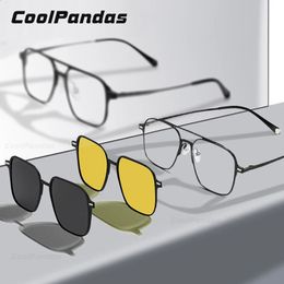 Lunettes de soleil 3 en 1 tendance aimant lunettes cadre avec clip sur lunettes lunettes de soleil polarisées pour hommes femmes optique ordinateur lunettes 231118