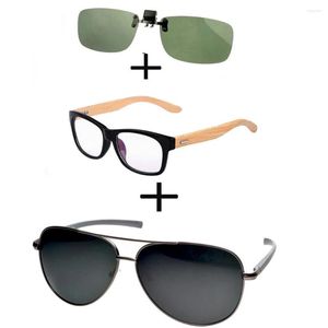 Gafas de sol 3 uds!!! Cómodas gafas de lectura con montura cuadrada de madera para hombres y mujeres, Clip de conducción polarizado de aleación