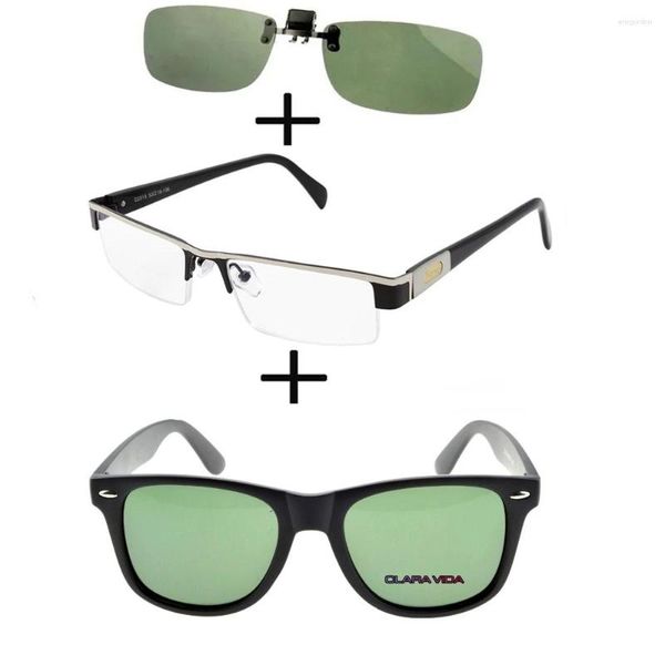 Lunettes de soleil 3 pièces!!! Lunettes de lecture d'affaires en titane pour hommes, Super qualité, carrées polarisées, Clip haut