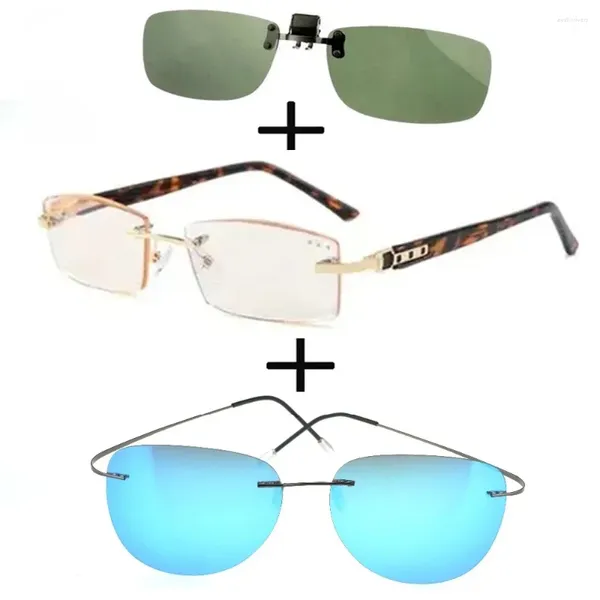 Gafas de sol 3 uds!!! Gafas de lectura de titanio para caballero con corte de diamante, gafas polarizadas de aleación de alta calidad para hombres y mujeres