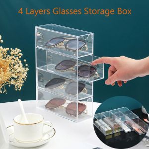 Lunettes de soleil Boîtes de rangement Lunettes de soleil Porte-affichage empilable Affichage réutilisable Acrylique Cosmetics Makeup Drawers Organisateur pour les lunettes de soleil bijoux