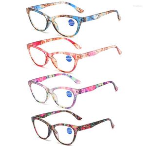 Zonnebrillen 4 Pack Cat Eye Leesbril Vrouwen Print Frame Bloem Lezers Anti-Blauw Licht Computer Brillen Presbyopie