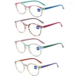 Zonnebrillen, 4 stuks leesbrillen voor dames, klassieke ronde print, bloemenframe, dames, heldere lens, vergrootglas, brillenlezers