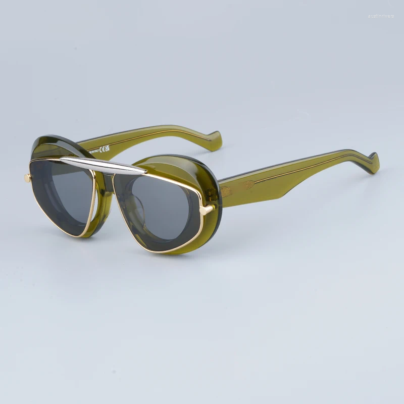 Солнцезащитные очки 40120I овальные дизайнерские классические персонализированные очки ручной работы в металлической оправе из ацетата, модные брендовые очки унисекс