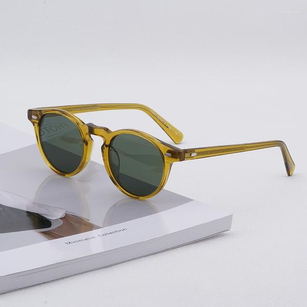 Gafas de sol 47 Tamaño Diseñador Hombres Mujeres Vintage Lente Degradado Acetato Anteojos Gregory Peck Retro Light Tan Gafas OV5186