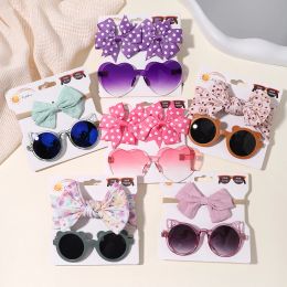 Lunettes de soleil 4pcs Fashion Hairclips Band Lunettes de soleil Set Polka Dot Printing HairBand Star / Heart Lunes Baby Hair Accessoires Gift