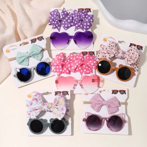 Zonnebrillen 4 stks mode haarkleuren hoofdband zonnebril set polka dot printing haarbandster/hartglazen baby haaraccessoires cadeau