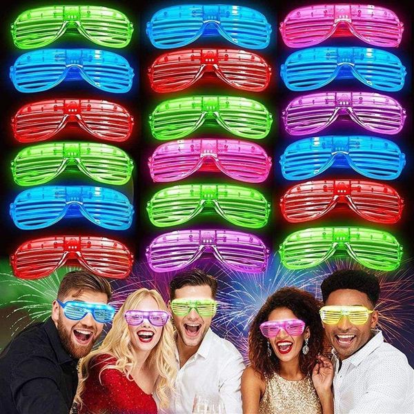 Gafas de sol 5PCS Gafas iluminadas que brillan en la oscuridad Suministros para fiestas Gafas de sol LED Disfraz Suministros para fiestas intermitentes de neón para cumpleaños 205e