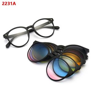 Zonnebrillen 6 in 1 gepolariseerde zonnebril Men Women Magnetische clip op bril TR90 Optisch recept Leukglasframes Magneet Clips 2231 24412