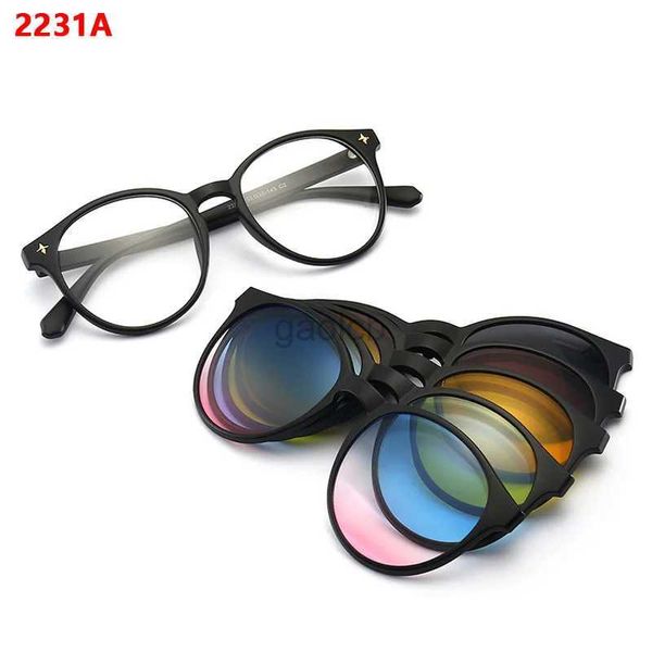 Gafas de sol 6 en 1 Gafas de sol polarizadas Clip magnético de mujeres en gafas TR90 Prescripción óptica Marcos de anteojos Magnet Clips 2231 24412