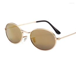 Gafas de sol 90s Oval Oro Negro Retro Espejo Gafas de sol Mujeres Luxe Marca Metal Pequeño redondo Hombres Lente plana Vintage UV