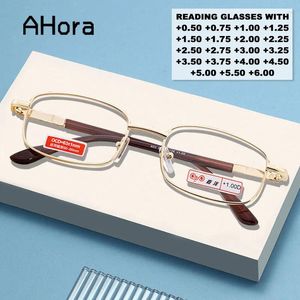 Lunettes de soleil Ahora Metal Frame Glass Lens Presbyopie Lunes de lecture Men Femmes Fashion Square Eyeglasses 0,5 0,75 1,0 1,25 1,5 1,75 2,75- 6