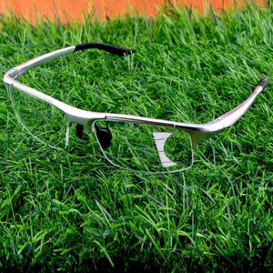 Lunettes de soleil Al-mg alliage sportif charnière délicate demi-cercle argent cadre Cool hommes progressif multifocal limité lunettes de lecture 0.75 à 4