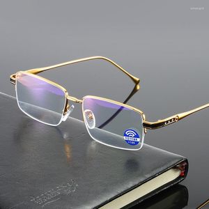 Lunettes de soleil Anti-bleu Lunettes plates Lecture HD Half Frame Metal Scratch Eye Pour Hommes