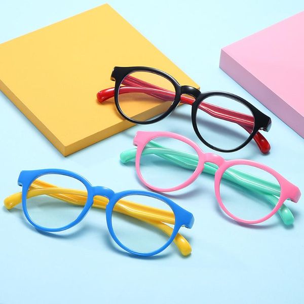 Lunettes de soleil Anti Blue Light Enfants Lunettes Enfants Garçon Filles Ordinateur Optique Cadre Rond Réfléchissant Blocage Lunettes Filtre Silicone GogglesS