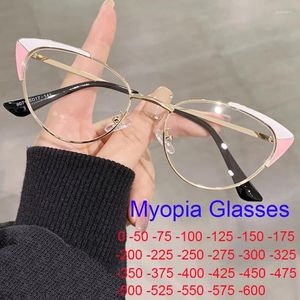 Lunettes de soleil Anti Blue Light Metal Cat Eye Myopie Lunettes Femmes 2024 Mode Prescription Lunettes myopes Lunettes Moins 0 -1 -2 -3 -