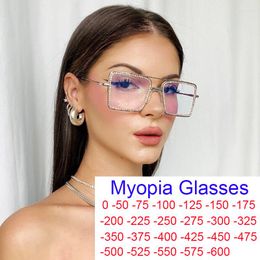 Zonnebril Anti Blauw Licht Strass Bijziendheid Bril Vrouwen Retro Dubbele Bruggen Metalen Frame Bijziend Brillen Vintage Vierkant