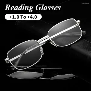 Gafas de sol Gafas de lectura antiarañazos Mujeres Hombres Marco de metal cuadrado Gafas presbiópicas 1.0 a 4.0 Gafas UrltraLight HD