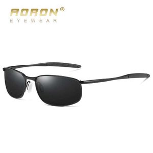 Zonnebrillen Aoron Heren Polariseerde zonnebril voor sport rechthoek Mirror Zonnebril Men Alloonframe UV400 Zonnebrillen Eyewear 240423