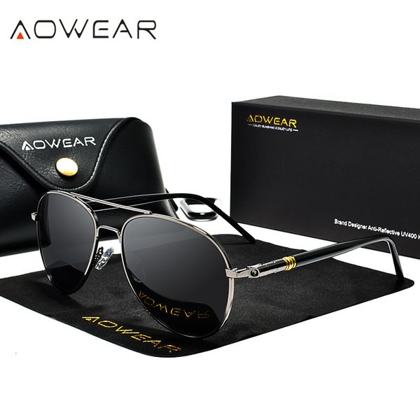 Lunettes de soleil AOWEAR Marque Designer Aviation Hommes Polarisées Rétro Pilote Lunettes Homme Classique Pilote avec Case de sol 230707