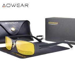 Gafas de Sol Aowear HD Polarizadas Visión Nocturna Gafas de Conductor Hombres Retro Amarillo Seguridad Gafas de Conducción Nocturna Gafas de Sol para Mal Tiempo Gafas