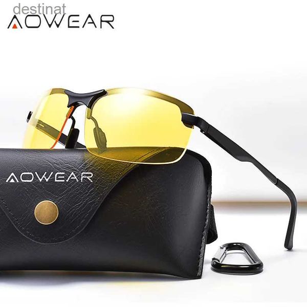 Sunglasses AOWEAR Gafas polarizadas para conducir de noche para hombre, Gafas antideslumbrantes de seguridad para visión nocturna, Gafas de sol amarillas para conductor, Gafas De SolL231219