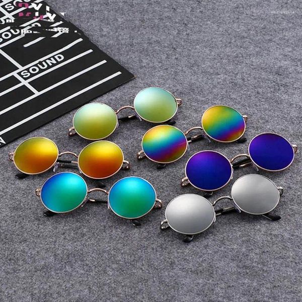 Gafas de sol Llegada UV400 Lentes de espejo S Hombres Metal Hippie Steampunk Redondo para niños y niñas mayores