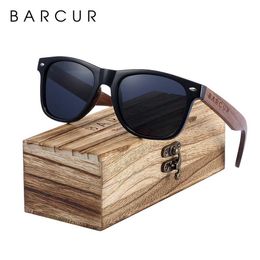 Lunettes de soleil Barcur Black Walnut Wood Lunettes de soleil pour l'homme Polarisé Sqare Sun Glasses Men UV400 Eyewear Accessoire Boîte d'origine D240429