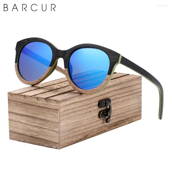 Lunettes de soleil Barcur Design Natural Wood Fashio Cat Eye Femmes Polarized Men Gernes Soleil UV400 Protection