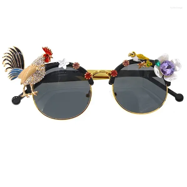 Lunettes de soleil baroques rétro faites à la main de haute qualité femmes yeux de chat filles lunettes de poulet doré dames soleil pour cadeaux de fête